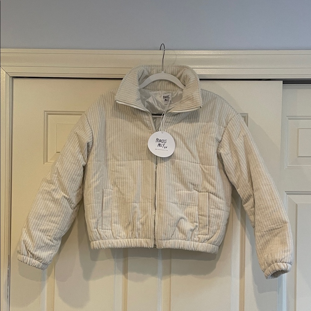 Princess Polly Cream Corduroy Puffer Jacket